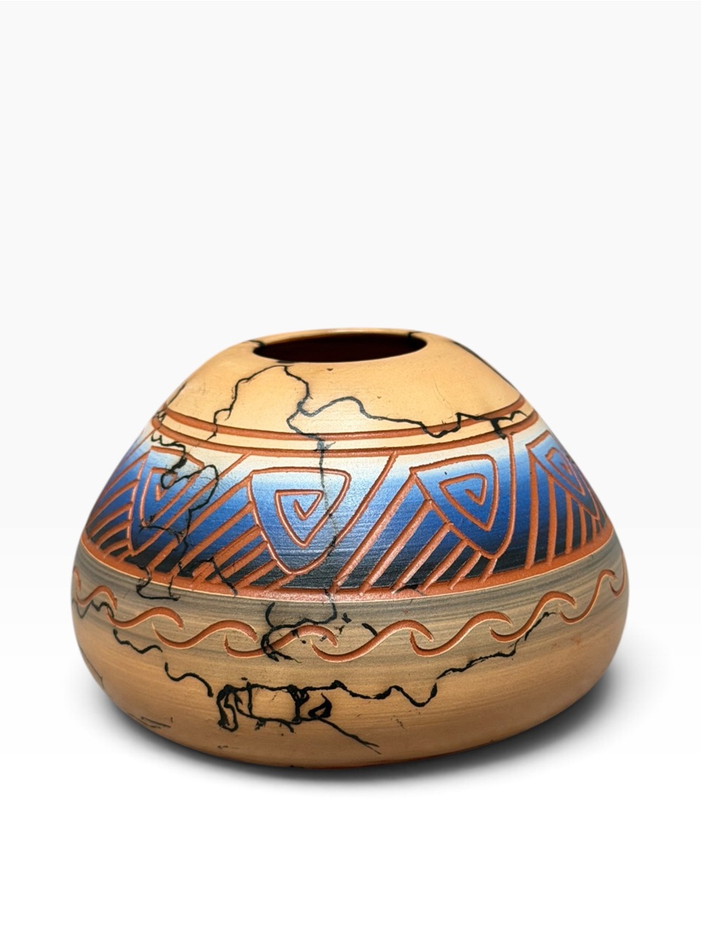 OOAK Ronald R Smith Navajo Horsehair Pottery Vase Signed Southwest Native Art